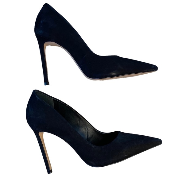 Schutz Lou Pump 4 inch stiletto heel pointed toe low vamp suede black 6.5 - Picture 7 of 16